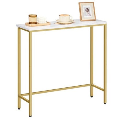 HOOBRO Narrow Console Table, 29.5" Small Entryway Table, Thin Sofa Table, Side Table, Display Table, for Hallway, Bedroom, Living Room, Foyer, White and Gold DW75XG01 - color: White + Gold