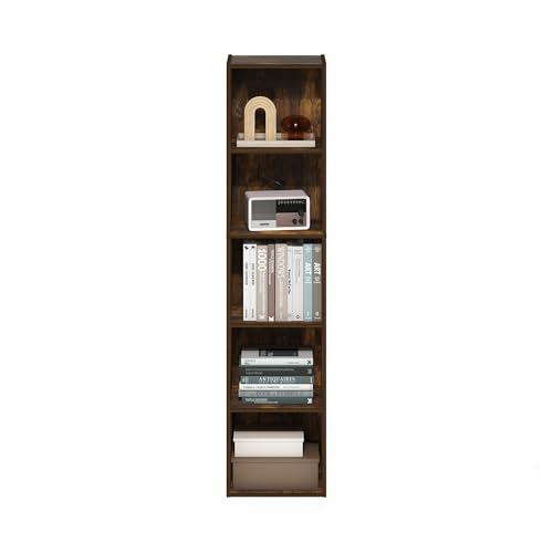 Furinno PASIR Book Shelf, 5-Tier Modern Bookshelf, Open Shelves Bookcase 9 x 12 x 52, Easy Assembly, for Living Room, Bedroom, Home Office, Amber Pine - color: Amber Pine, size: 5-Tier Cube