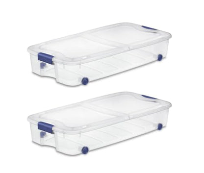 Under Bed Storage Bin 66 Quart, Clear Rolling Container with Wheels & Lid (2 Pack) - size: 2 Pack