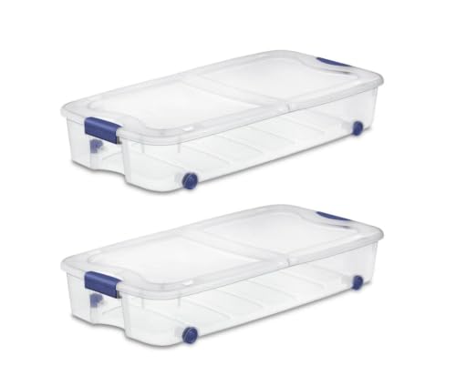 Under Bed Storage Bin 66 Quart, Clear Rolling Container with Wheels & Lid (2 Pack) - size: 2 Pack