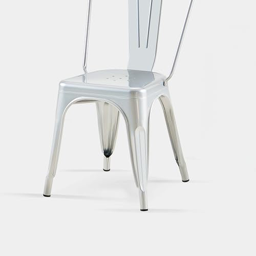 AC Pacific 18 Inch Seat Height Industrial Metal Dining Chairs, Stackable Kitchen or Bar Seat, Durable Modern Design, Versatile Accent Furniture, Set of 2, Silver - color: Silver, size: Set of 2