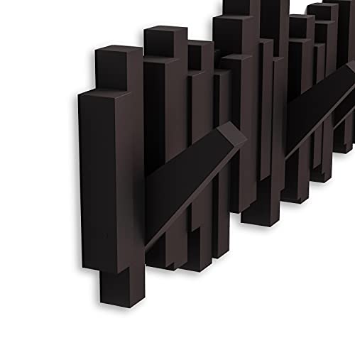 Umbra Sticks Wall Mount Coat Rack, 5 Hook Retractable Pegs, Espresso | Mounting hardware included, sculptural modern design, entryway or bedroom use, recycled plastic - color: Espresso, size: 5-Hook