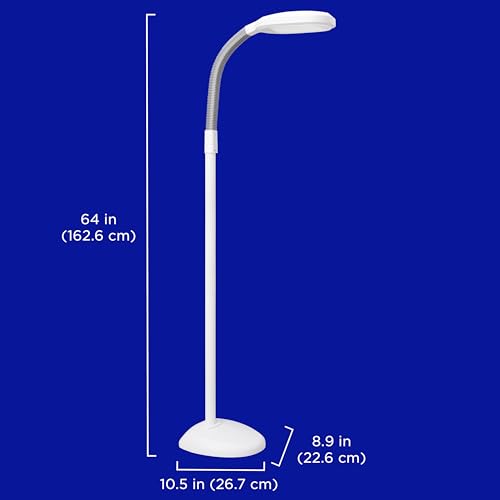 Verilux SmartLight Full Spectrum LED Modern Floor Lamp with Adjustable Brightness, Flexible Gooseneck and Easy Controls - Reduces Eye Strain and Fatigue - Ideal for Reading, Artists, Craft (White) - color: White
