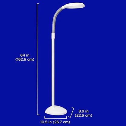 Verilux SmartLight Full Spectrum LED Modern Floor Lamp with Adjustable Brightness, Flexible Gooseneck and Easy Controls - Reduces Eye Strain and Fatigue - Ideal for Reading, Artists, Craft (White) - color: White