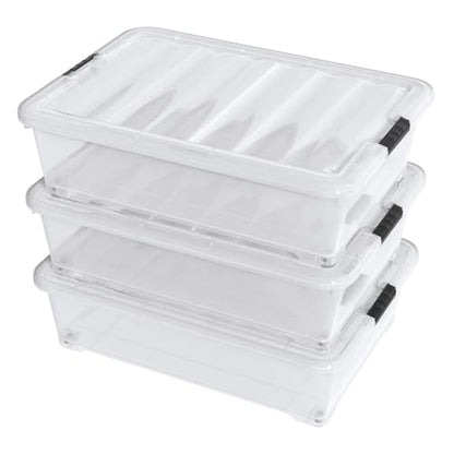 Hespama 3-Pack 50 Quart Plastic Underbed Storage Container Box, Clear | Plastic Latch Bin, For Under Bed Storage - size: 50 Qt