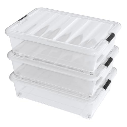 Hespama 3-Pack 50 Quart Plastic Underbed Storage Container Box, Clear | Plastic Latch Bin, For Under Bed Storage - size: 50 Qt