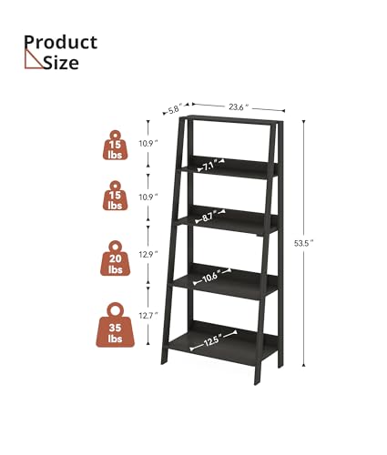 Ladder Shelf, 5-Tier Bookshelf, Freestanding Plant Display Stand, Storage Open Shelves for Living Room, Kitchen, Bedroom, Balcony, Black - color: Black