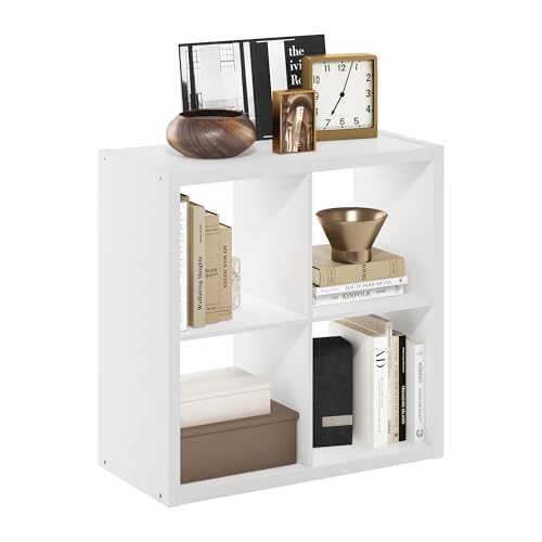 4-Cube Bookshelf, Cubicle Shelf Bookcase with Open Back, Position Reversible Book Shelf, 15 x 30 x 30, for Home Office, Living Room, White - color: White, size: 4 Cube