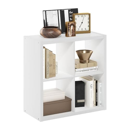 4-Cube Bookshelf, Cubicle Shelf Bookcase with Open Back, Position Reversible Book Shelf, 15 x 30 x 30, for Home Office, Living Room, White - color: White, size: 4 Cube