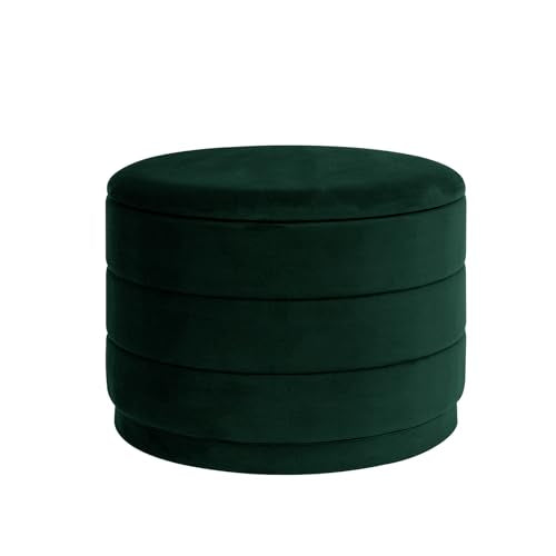 23" Round Velvet Storage Ottoman with Reversible Lid, Soft Padded Footrest and Hidden Storage, Large Upholstere Tray Top Ottoman Footstool for Living Room, Bedroom, Entryway, Bottle Green - color: Bottle Green, size: 23"D x 23"W x 17"H