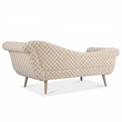 ERYE Upholstered Left Facing Chaise Lounge Chair W/Scroll Arms and Wood Legs, Elegant Chaise Lounge Square Pattern Accent Recliner Lounger Sofa for Living Room Bedroom - color: Pale Camel Faux Fur/L