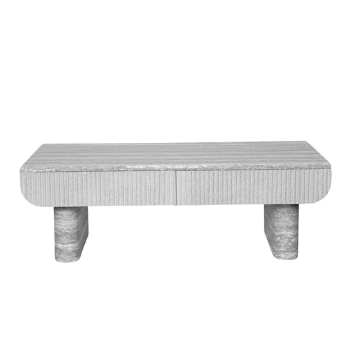 46.85" Coffee Table with Faux Marble Tabletop & Fluted Drawer for Living Room, Modern Rectangular MDF Wooden Centre Table Tea Table for Apartment, Grey - color: 46.85" Coffee Table With Faux Marble Tabletop,grey