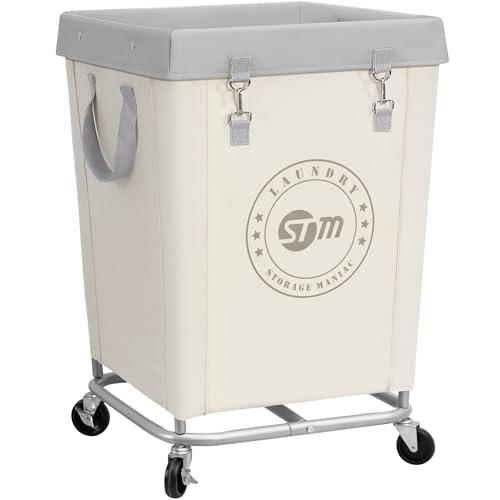 STORAGE MANIAC Commercial Laundry Hamper with Heavy Duty Steel Frame, 160 L Industrial Clothes Basket Cart with Wheels for Big Family, Home, Hotel, Laundry Room, 18''L x 18''W x 31''H, Medium Beige - color: Beige, size: Medium