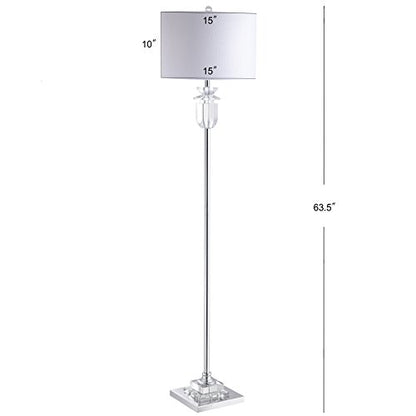 JONATHAN Y Aria 63" Faceted Crystal Metal LED Floor Lamp, Clear/Chrome | Contemporary Glam Style, White Linen Drum Shade, Rotary Switch, 72" Silk Cord, Bulb Included, For Living Room