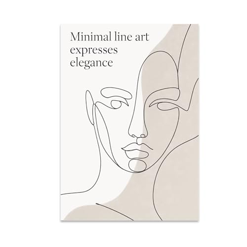 Minimalist Wall Art Poster Print - Elegant Line Art Face Design - 13x19 - Soft Neutral Aesthetic