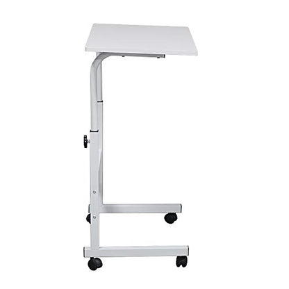 Sofa Side Table C Shaped End Table with Wheels, Rolling Bedside Laptop Table Snack Table TV Tray, Height Adjustable, Wooden Top & Metal Frame (White) - color: White, 31.5"