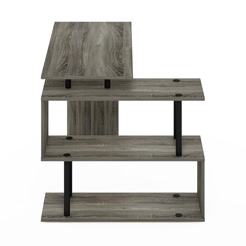 Furinno Moore L-Shape Computer Desk with 3-Tier Shelves, French Oak | L-Shape Gaming Desk, Reversible, Computer Desk, for Home Office, Bedroom - color: French Oak/Black, style: 3-Tier Shelves Desk