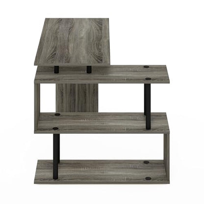 Furinno Moore L-Shape Computer Desk with 3-Tier Shelves, French Oak | L-Shape Gaming Desk, Reversible, Computer Desk, for Home Office, Bedroom - color: French Oak/Black, style: 3-Tier Shelves Desk