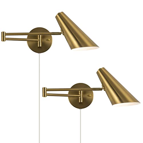 Plug in Wall Sconce Set of 2, Brass Swing Arms Wall Light Plug-in Wall Lamp for Bedroom Living Room Wall Lamp - color: A-Gold-2 Pack