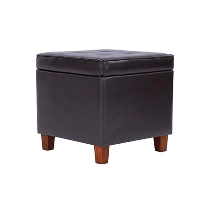 HomePop 18" Classic Square Storage Ottoman - Brown - color: Brown Faux Leather