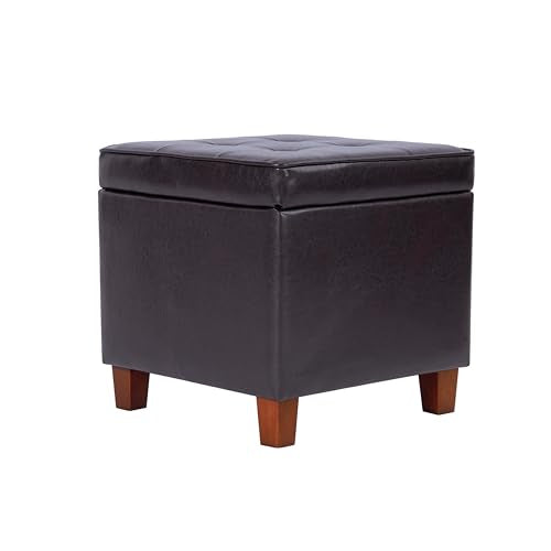 HomePop 18" Classic Square Storage Ottoman - Brown - color: Brown Faux Leather
