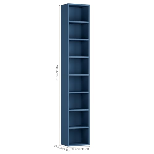 FOTOSOK 2 Pcs 71'' Tall Narrow Bookshelf, 8-Tier Media Tower Rack Set of 2 | CD DVD Storage Cabinet with Adjustable Shelves, Tall Narrow Bookcase Skinny Display Bookshelf Slim Shelf, Blue - color: Blue