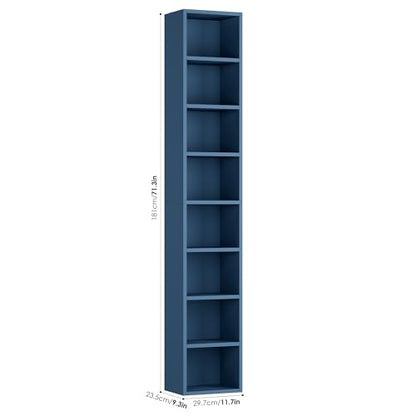 FOTOSOK 2 Pcs 71'' Tall Narrow Bookshelf, 8-Tier Media Tower Rack Set of 2 | CD DVD Storage Cabinet with Adjustable Shelves, Tall Narrow Bookcase Skinny Display Bookshelf Slim Shelf, Blue - color: Blue