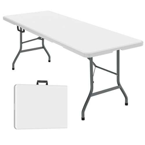 6 ft Portable Folding Table, UV-Protected Waterproof Top, 330 lb Capacity | HDPE top, powder-coated steel frame, built-in handle, compact fold-in-half design, indoor and outdoor use - size: 6ft Folding Table