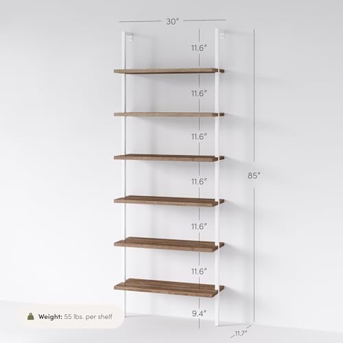 Nathan James Theo 6-Shelf Tall Bookcase, Wall Mount Bookshelf with Natural Wood Finish and Industrial Metal Frame, Rustic Oak/White - color: Oak/Matte White, size: 1