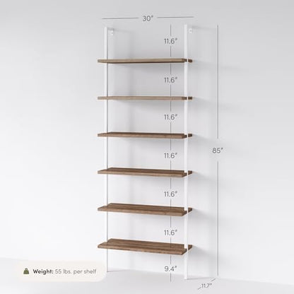 Nathan James Theo 6-Shelf Tall Bookcase, Wall Mount Bookshelf with Natural Wood Finish and Industrial Metal Frame, Rustic Oak/White - color: Oak/Matte White, size: 1