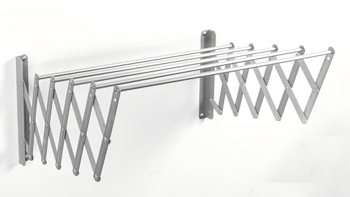 HILLHOUSE Wall Mount Drying Rack for Laundry Room - Collapsible Accordion Clothes Dryer, Extendable Aluminum Clothes Rack, Space Saving Laundry Drying Rack Wall Mounted for Bathroom & Balcony
