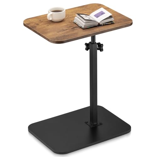 ZEAPTAC C-Shaped Side Table, 360° Swivel Height Adjustable, Lightweight Portable TV Tray Snack End Table for Couch Sofa Bed Small Spaces-Brown Wood - color: Brown Wood
