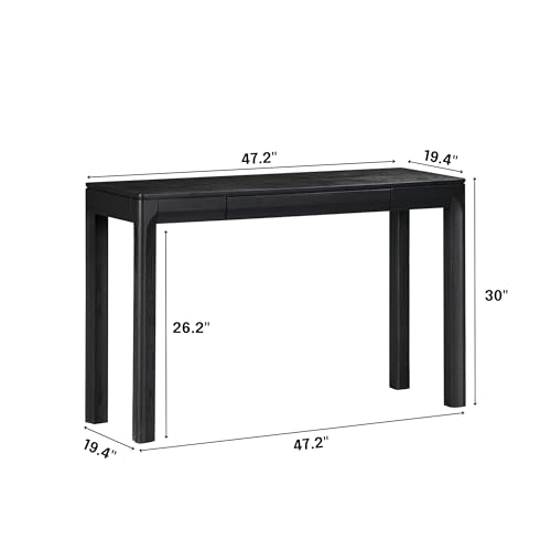 Flow 47-Inch Console Table, Modern Solid Wood Entryway Table with Hidden Drawer, Waterproof & Heat Resistant, Narrow Table for Hallway, Living Room & Foyer, Burnt Black - color: Burnt Black, size: 47 Inch, style: Console