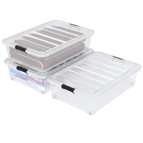 Hespama 3-Pack 50 Quart Plastic Underbed Storage Container Box, Clear | Plastic Latch Bin, For Under Bed Storage - size: 50 Qt