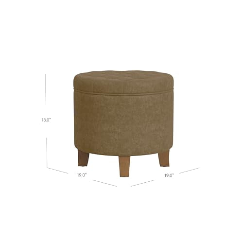 HomePop 19" Velvet Button Tufted Round Storage Ottoman - Mocha Velvet - color: Mocha Velvet