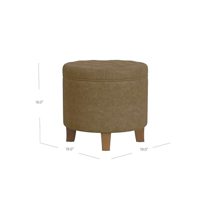 HomePop 19" Velvet Button Tufted Round Storage Ottoman - Mocha Velvet - color: Mocha Velvet