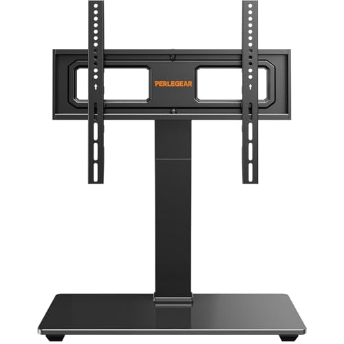 Perlegear Universal Swivel TV Stand Base for 32–70 inch TVs, Height Adjustable Table Top TV Stand Mount with Tilt, Tempered Glass Base, Holds up to 88 lbs - size: 32-70 Inch
