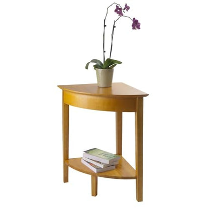 Furnifact Corner Desk/Table, Triangle Shape, Single Lower Shelf, Solid Wood, Space Saver, Honey Gold Finish, Compact