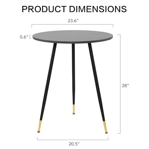 Round Dining Table, 23.6" Kitchen Dining Table with Thickened Tabletop and Metal Pedestal,Mid Century Modern Bistro Table for Dining Room,Small Places, Living Room,Cafe (Gray) - color: Grey