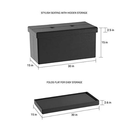 Storage Ottoman - 30-Inch Folding Faux Leather Footrest, Linen Chest, or Bench with Removable Bin for Living Room or Bedroom by Lavish Home (Black)