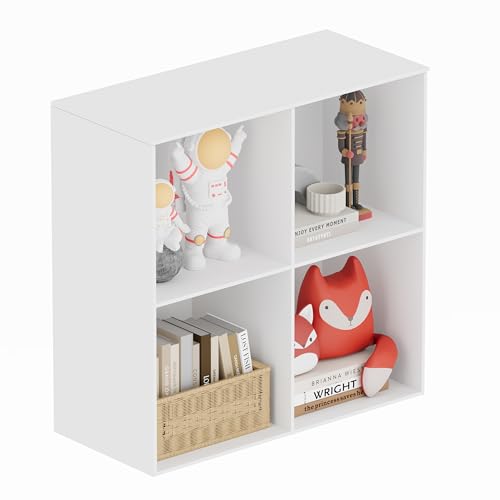 Book Shelf, Wooden Cube Storage Organizer with 11" Open Cubes, Stackable Modular Bookcase for Room Divider Storage, 2 Tier Bookshelf for Living Room, Bedroom, Office (White, 4-Cube) - color: White, size: 4-Cube
