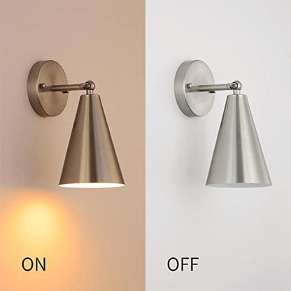 MWZ Brushed Nickel Wall Sconce Set of Two, Modern Sconces Wall Lighting Fixtures with Silver Metal Shade, Indoor Wall Mount Swing Arm Lamp for Bedroom,Bedside,Bar,Kitchen,Hallway - color: Brushed Nickel