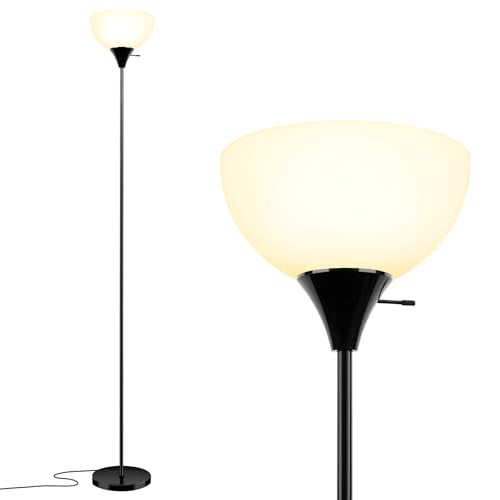 LALISU Floor Lamp, Standing Lamps with White Plastic Shade, Led Floor Lamp | Rotary Switch Floor Lamps Modern Industrial Lamp, Tall Lamps for Living Room Bedroom Office Dining Room (All Black) - color: ALL Black