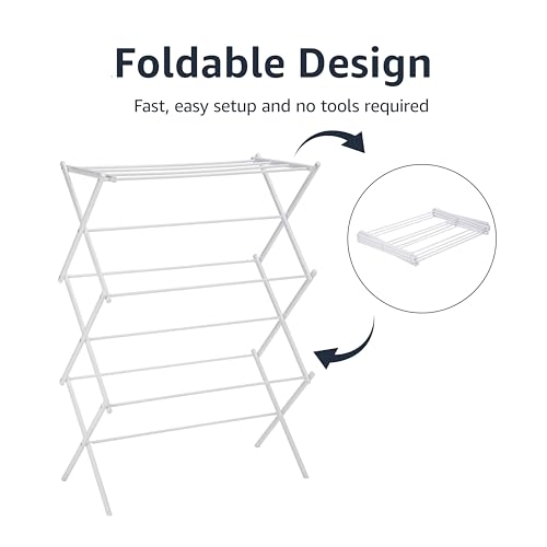 Amazon Basics Foldable Portable Clothes Drying Rack for Indoor Air Drying, Collapsible Design, 14.5" D x 29.5" W x 41.8" H, White - color: White