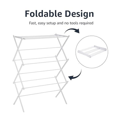 Amazon Basics Foldable Portable Clothes Drying Rack for Indoor Air Drying, Collapsible Design, 14.5" D x 29.5" W x 41.8" H, White - color: White