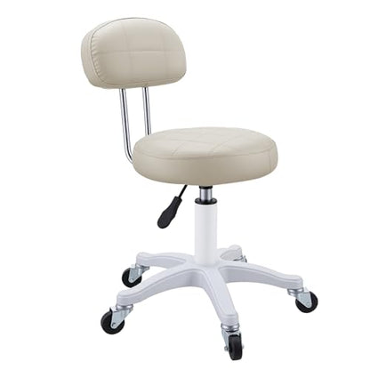Small Armless Office Desk Chair with Back, Faux Leather Vanity Chair with Wheels - Height Adjustable, 360° Swivel, Ergonomic Rolling Computer Stool for Home Bedroom Office Beige
