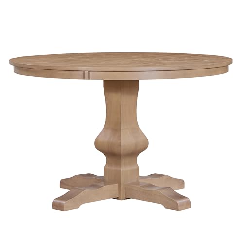 Christopher Knight Home Mundo Round Dining Table for 4, Rustic Wooden Kitchen Table with Pedestal Base, Circle Farmhouse Dinner Furniture for Dining Room, Kitchen, Living Room, Light Natural
