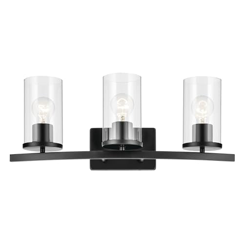 Kichler Crosby 23" 3-Light Vanity Light with Clear Glass in Black, for Bathroom, Powder Room, (23" x 8.75"), 45497BKCLR - color: Black, size: 3 Light, style: Clear Glass