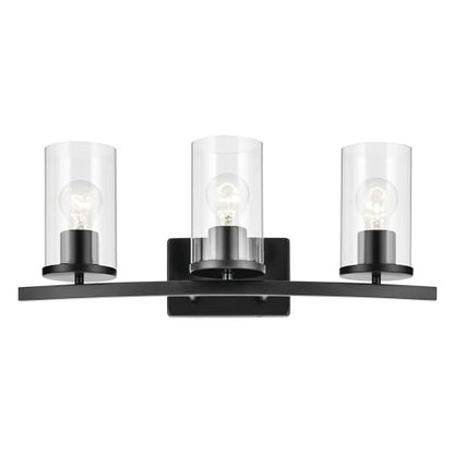 Kichler Crosby 23" 3-Light Vanity Light with Clear Glass in Black, for Bathroom, Powder Room, (23" x 8.75"), 45497BKCLR - color: Black, size: 3 Light, style: Clear Glass