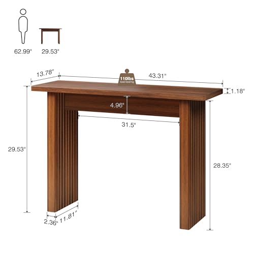 Mid Century Narrow Entryway Console Table, 43.3" Fluted Wood Couch Table Behind Sofa Long and Skinny for Living Room Hallway Entrance Foyer, Walnut - color: Walnut